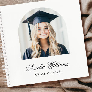 Elegante boog afstudeerfoto naam klas gastenboek notitieboek