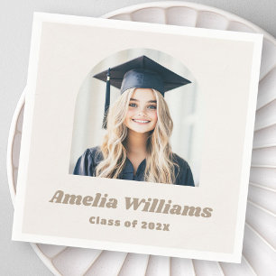 Elegante boog afstuderen foto retro naam neutraal servet