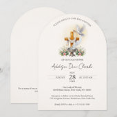 Elegante Boog Aquarel Katholieke Doop Kaart (Voorkant / Achterkant)