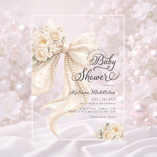 Elegante Boog Bloemachtige Boho Meisje Baby Shower Acryl Uitnodigingen