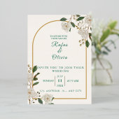 Elegante Boog Bloemen Huwelijksuitnodiging | platt Folie Uitnodiging (Staand Voorkant)