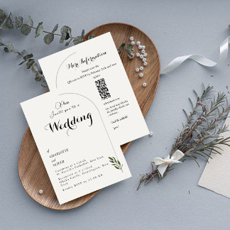 Elegante Boog Botanische Groene Huwelijksuitnodigi Kaart