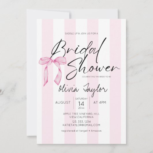 Elegante Boog Bruidsfeest Roze streep Kaart (Voorkant)