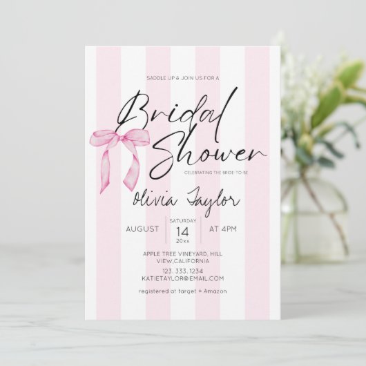 Elegante Boog Bruidsfeest Roze streep Kaart (Staand voorkant)