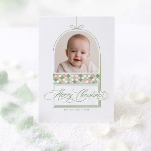 Elegante Boog Foto Groene Kerstkaart