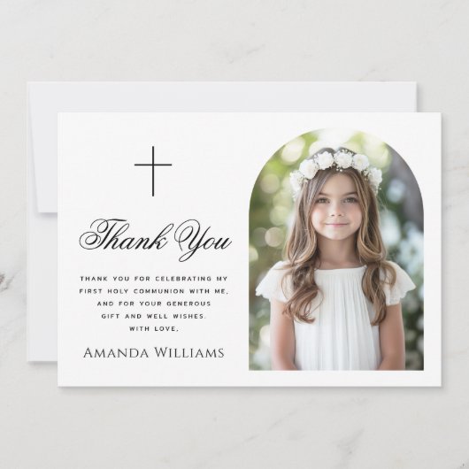 Elegante boog foto kruis Eerste Heilige Communie Bedankkaart (Voorkant)