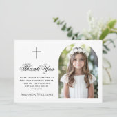 Elegante boog foto kruis Eerste Heilige Communie Bedankkaart (Staand voorkant)