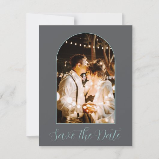 Elegante boog foto met script save the date (Voorkant)