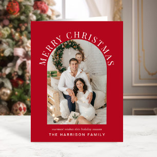 Elegante boog foto Prettig kerstfeest Rood Feestdagen Kaart