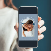 Elegante boog foto QR-code stoffig blauw Save The Date