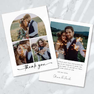 Elegante boog Multi foto collage bruiloft Bedankkaart