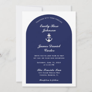 Elegante boog Navy & Witte Nautilus-huwelijk Kaart