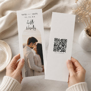 Elegante boog QR Save the Date trouwkaart.