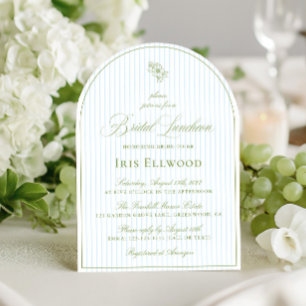 Elegante Boog Sagegroen & Blauwe Bruiloftslunch Kaart