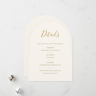 Elegante Boog Trouwdetails Kaart | Minimaal Ivoor