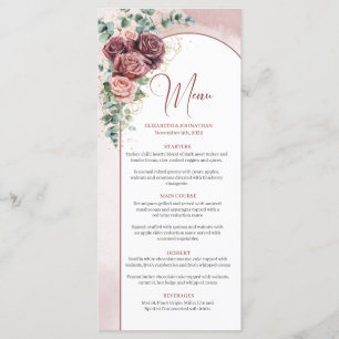Elegante boog waterverf blozen bordeaux bruiloft menu