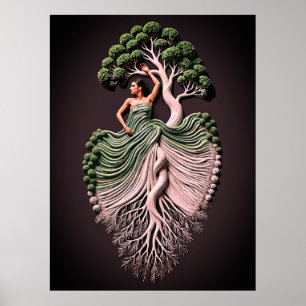 Elegante Boom Vrouw Muurkunst – 3D Natuur-Geïnspir Poster