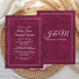 Elegante bordeaux fluwelen witte monogram trouwkaa kaart