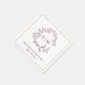 Elegante bordeaux leafy crest monogram bruiloft servet (Hoek)