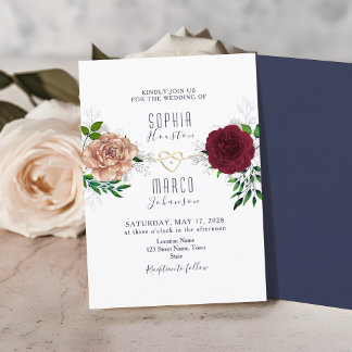 Elegante bordeaux marine bloemige uitnodiging