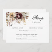 Elegante bordeaux pioenrozen Bruiloft RSVP kaart (Voorkant / Achterkant)