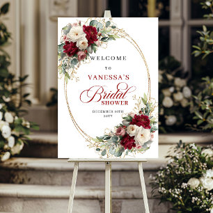 Elegante bordeaux witte bloem gouden bruidsdouche poster