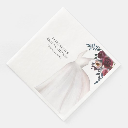 Elegante bordeauxkleurige bloemige bruiloftsontvan servet (Hoek)