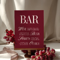 Elegante bordeauxrode barmenu drankjes bruiloft ta