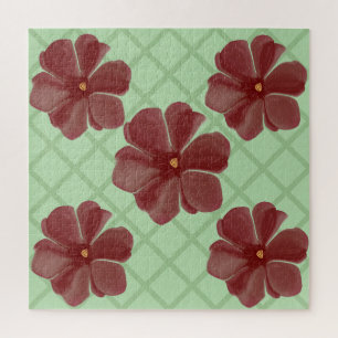 Elegante bordeauxrode bloemen en salie groene latt legpuzzel