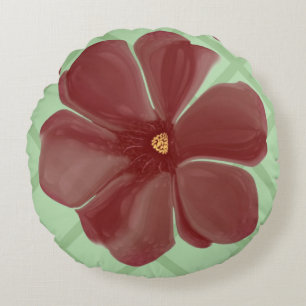 Elegante bordeauxrode bloemen en saliegroene latti rond kussen