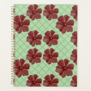 Elegante bordeauxrode bloemen op saliegroen planner