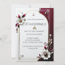 Elegante bordeauxrode bloemenen bruiloft uitnodigi kaart
