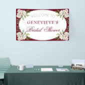 Elegante bordeauxrode bloemengoud bruidsfeest welk spandoek (Beurs)