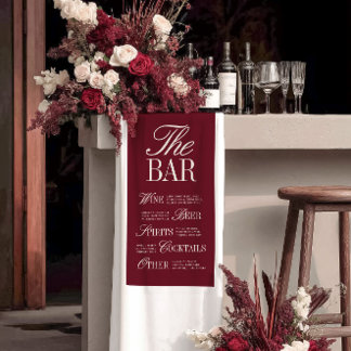 Elegante bordeauxrode bruiloftsbarmenu receptiedec spandoek