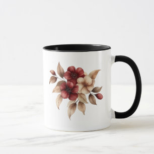 Elegante bordeauxrode en crèmekleurige waterverf b mok