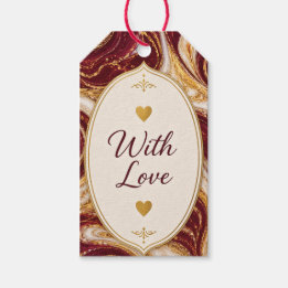 Elegante bordeauxrode en gouden marmeren 'With Lov Cadeaulabel