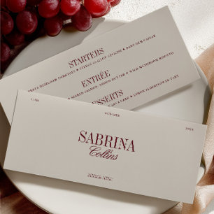 Elegante bordeauxrode en ivoorkleurige huwelijkska menu