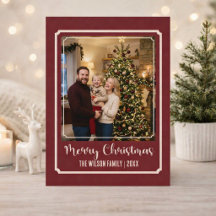 Elegante bordeauxrode kerst aangepaste familiefoto