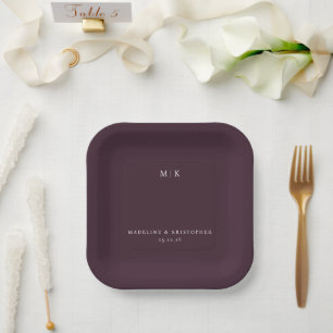 Elegante bordeauxrode minimalistische initialen papieren bordje