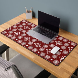 Elegante bordeauxrode sneeuwvlokdamast bloemendesk bureaumat