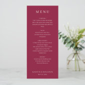Elegante bordeauxrode trouwmenu menu (Staand voorkant)