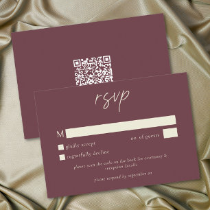 Elegante bordeauxrode wijn minimalistische bruilof RSVP kaartje