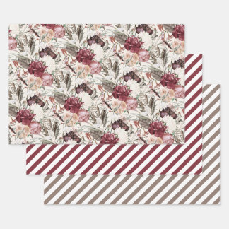Elegante bordeauxrode wijncrème bloemige groenige inpakpapier vel