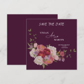 Elegante bordeauxrood bloemmotief save the date kaart (Voorkant / Achterkant)
