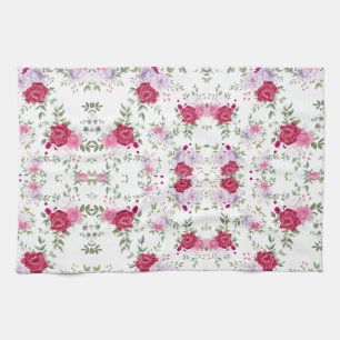 Elegante bordeauxrood en roze lavendel bloementuin theedoek