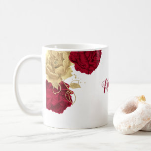 Elegante bordeauxrood gouden bloem koffiemok