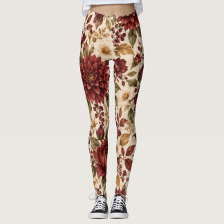Elegante bordeauxrood herfst bloemenlegging leggings