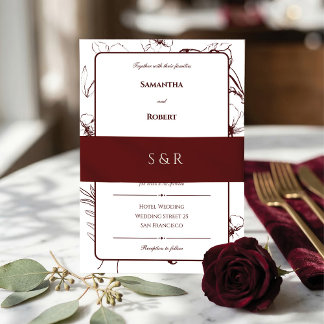 Elegante bordeauxrood monogram uitnodiging uitnodigingen wikkel