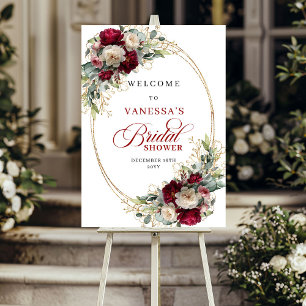 Elegante bordeauxroze bloemengoud bruiloftsshower poster