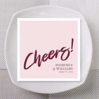 Elegante bordeauxroze penseellettering Proost Brui Servet